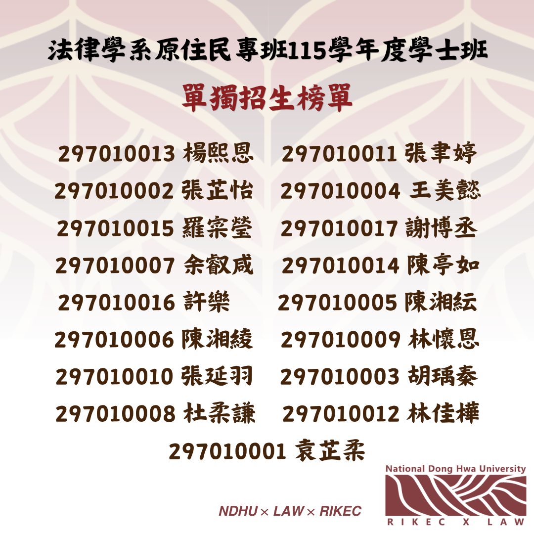 國立東華大學115學年度學士班單獨招生考試錄取榜單